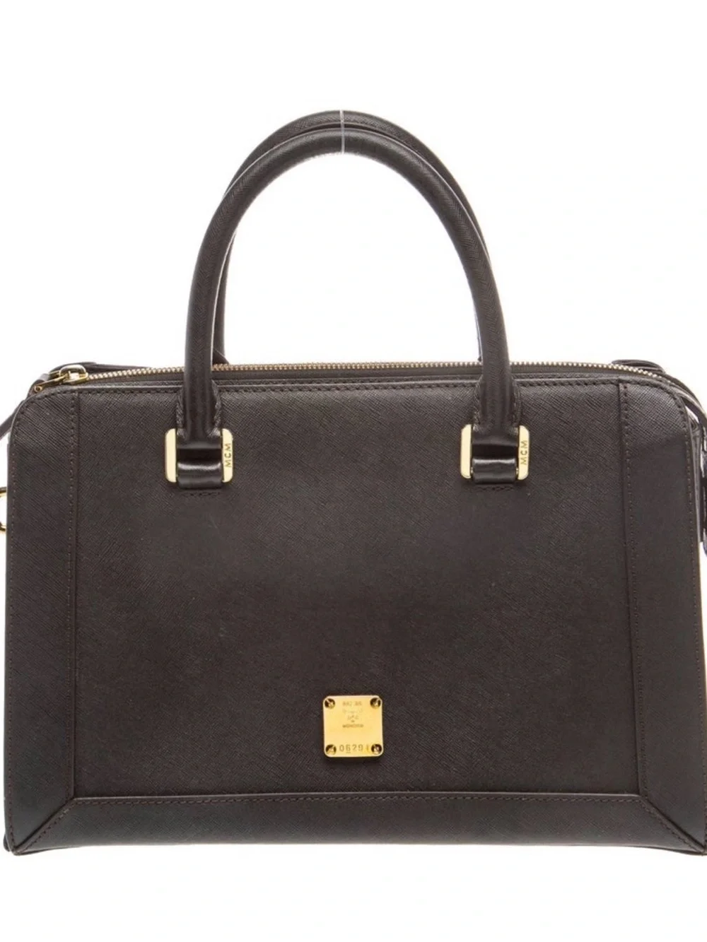 MCM Black Structured Leather Satchel Top Handle  with Gold Hardware